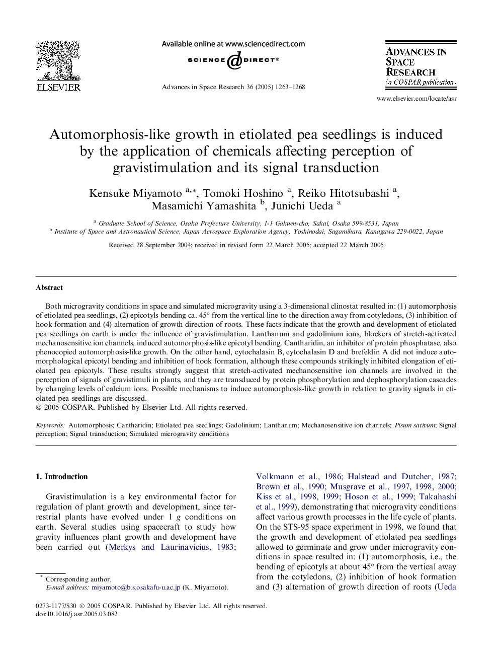 Automorphosis-like growth in etiolated pea seedlings is induced by the application of chemicals affecting perception of gravistimulation and its signal transduction