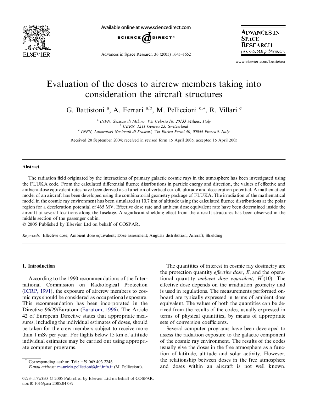 Evaluation of the doses to aircrew members taking into consideration the aircraft structures