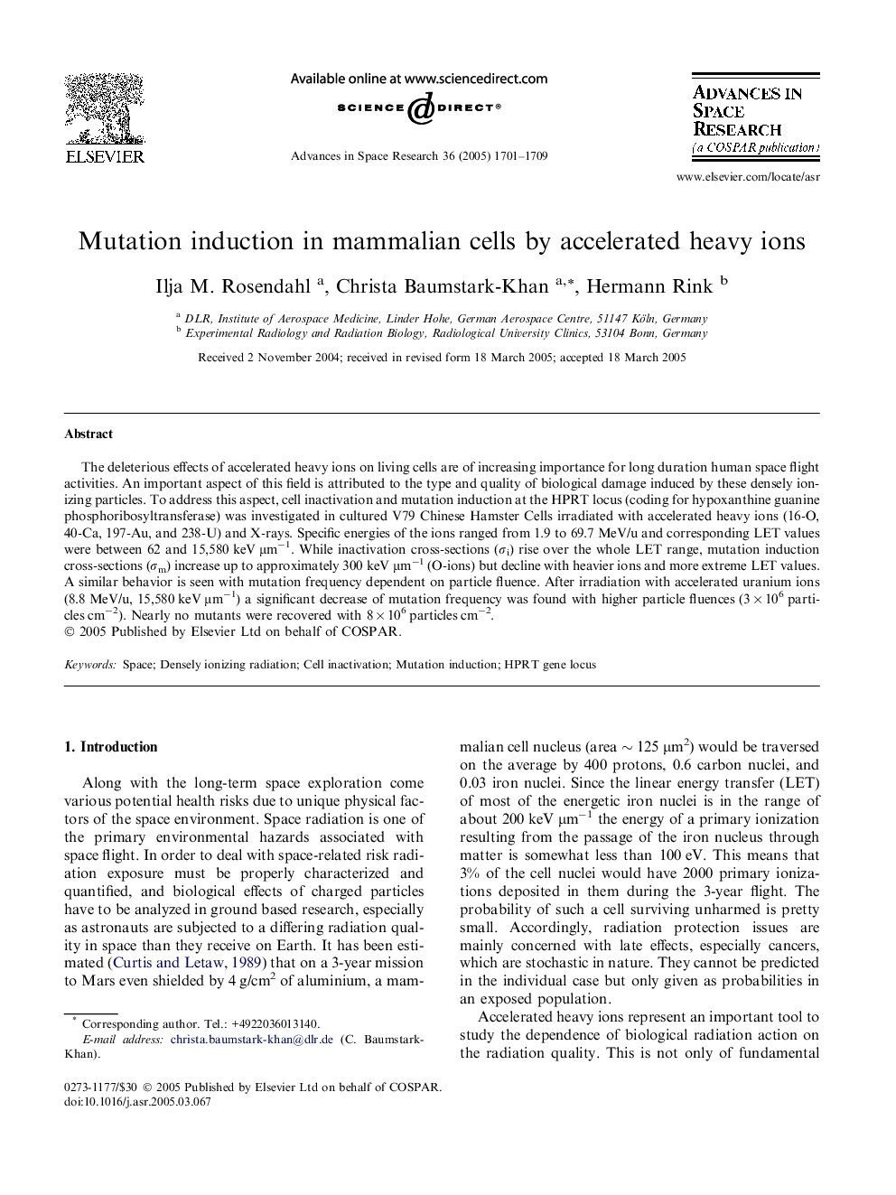 Mutation induction in mammalian cells by accelerated heavy ions