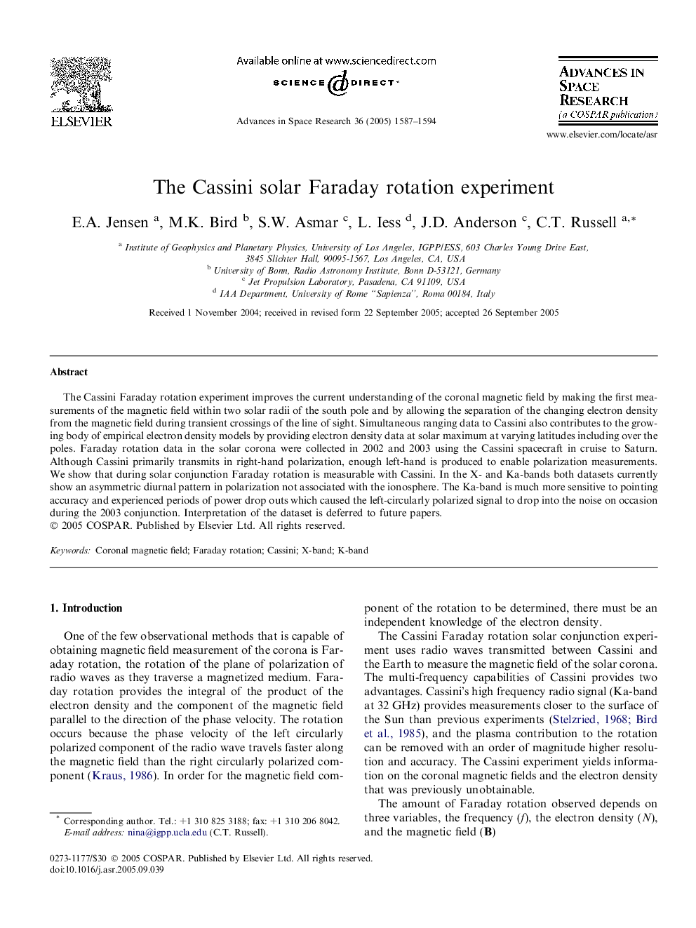 The Cassini solar Faraday rotation experiment