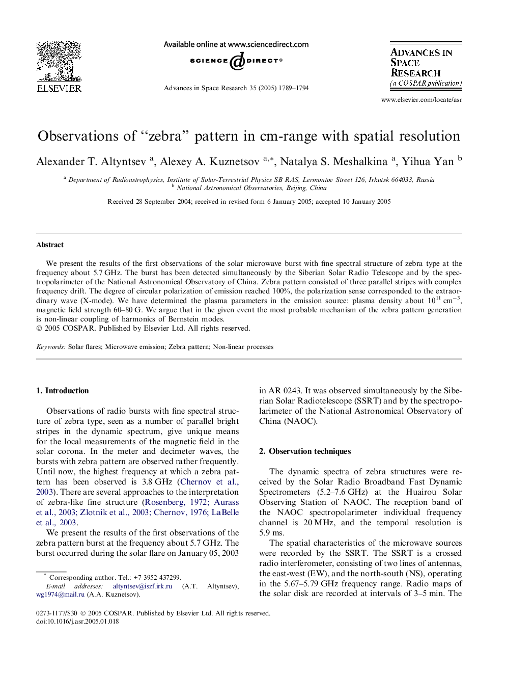 Observations of “zebra” pattern in cm-range with spatial resolution