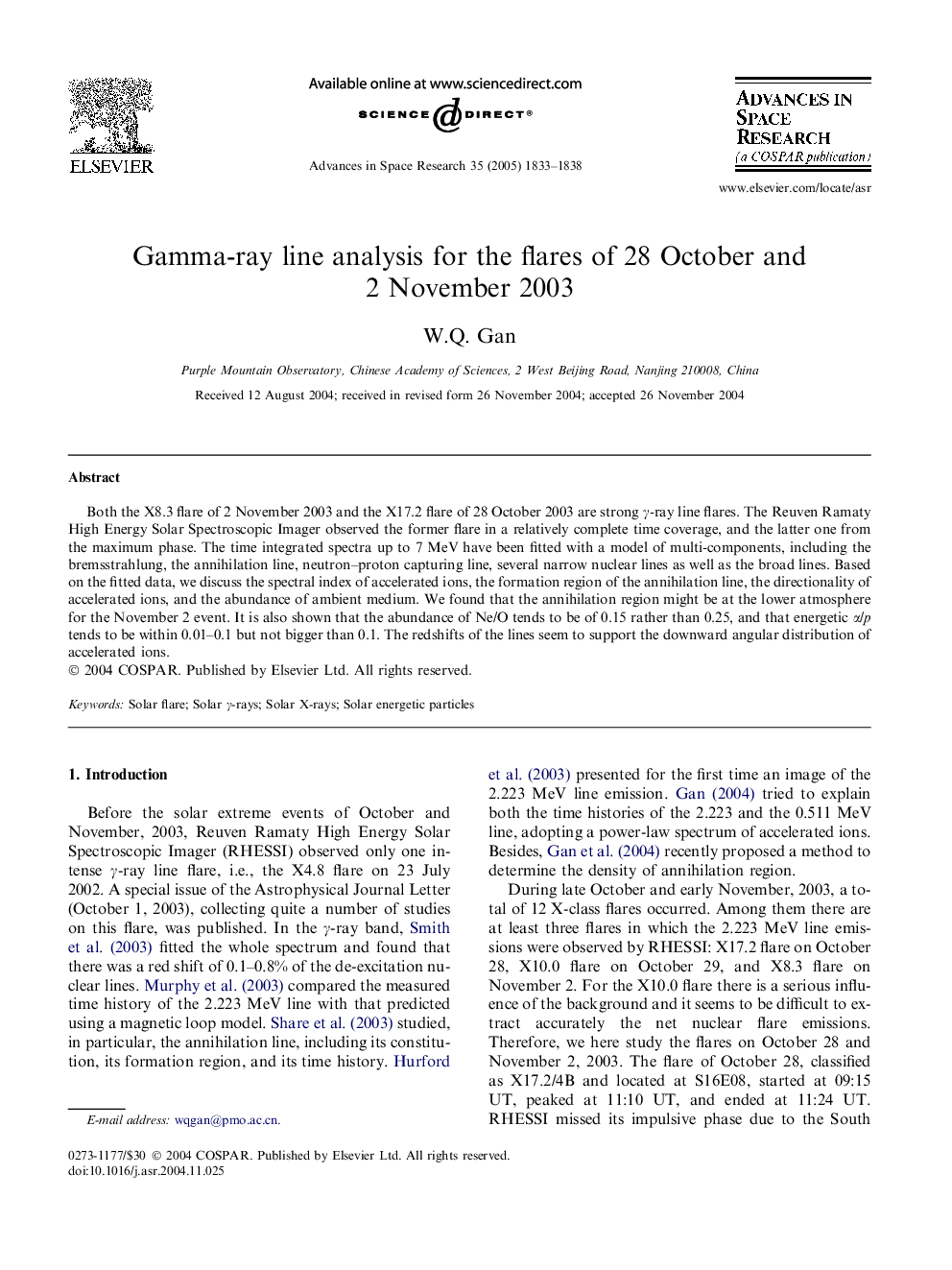 Gamma-ray line analysis for the flares of 28 October and 2 November 2003