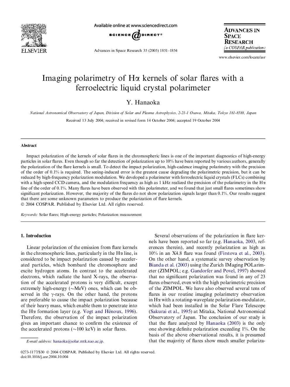 Imaging polarimetry of HÎ± kernels of solar flares with a ferroelectric liquid crystal polarimeter