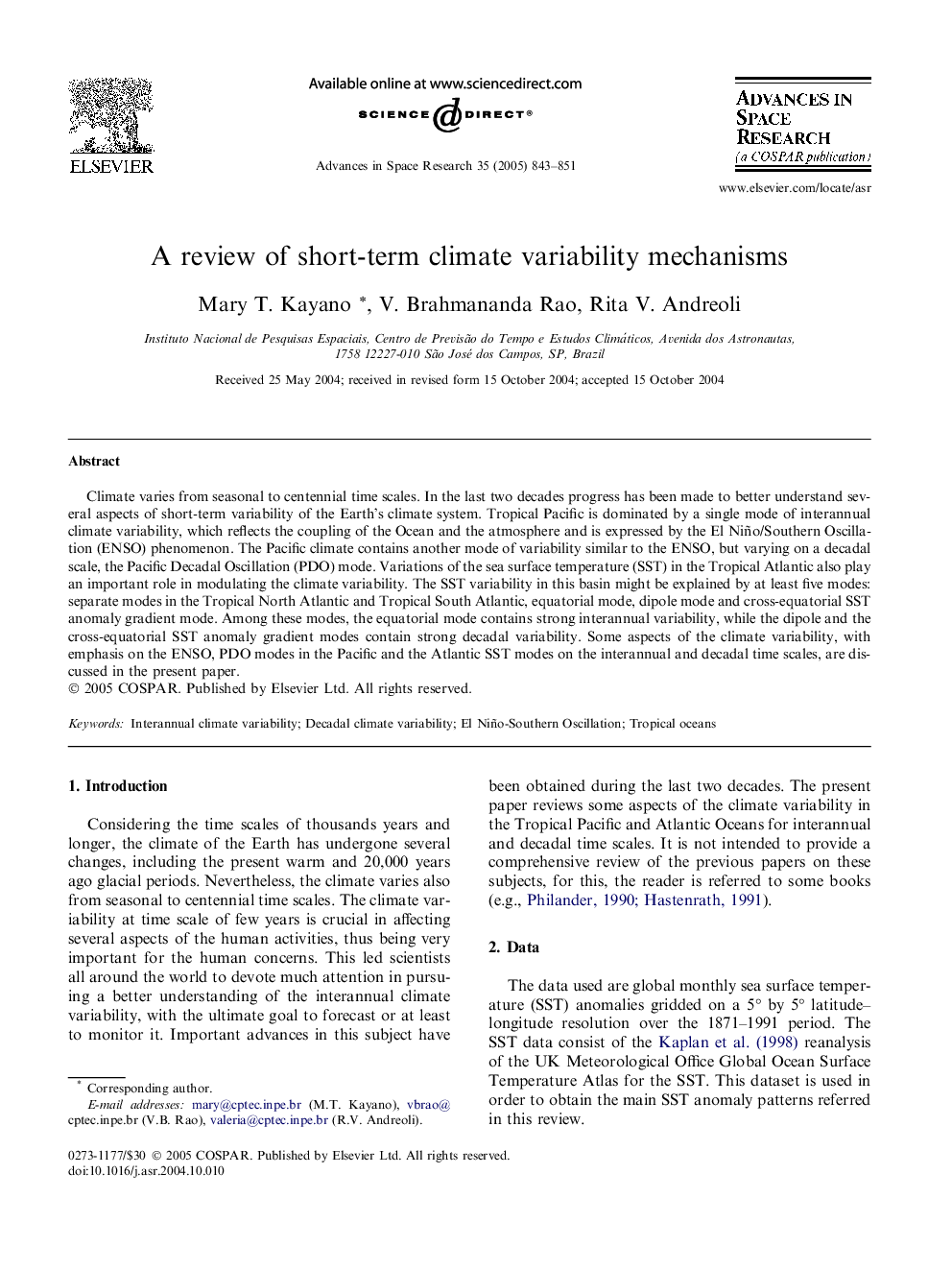 A review of short-term climate variability mechanisms