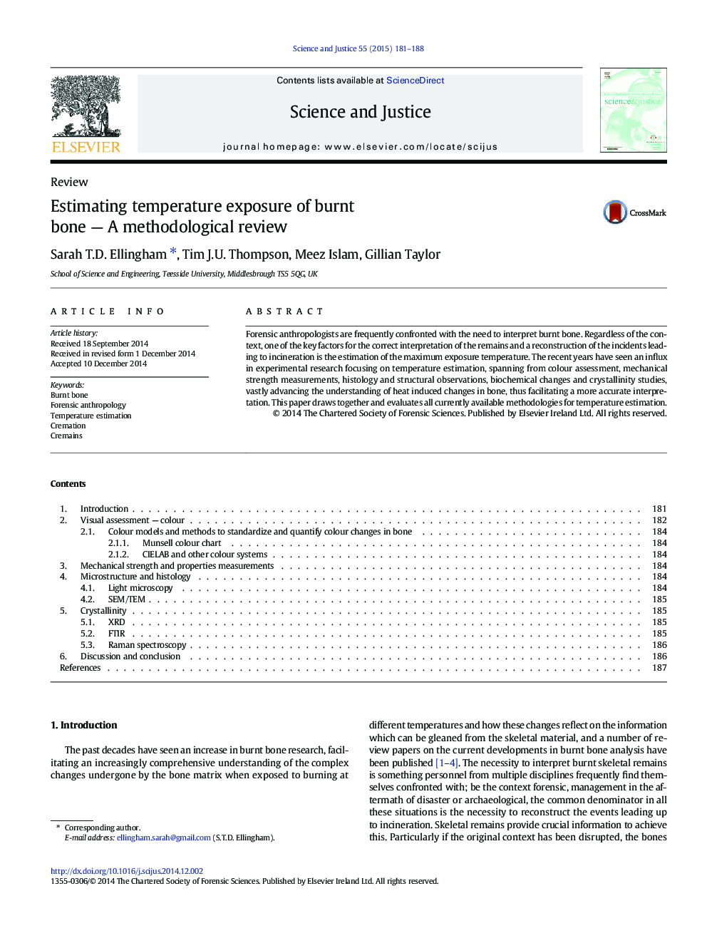 Estimating temperature exposure of burnt bone — A methodological review