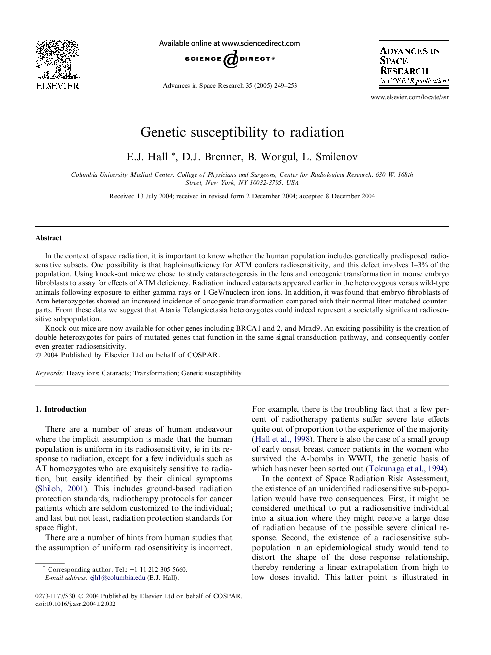 عکس صفحه اول مقاله: Genetic susceptibility to radiation Genetic susceptibility to radiation