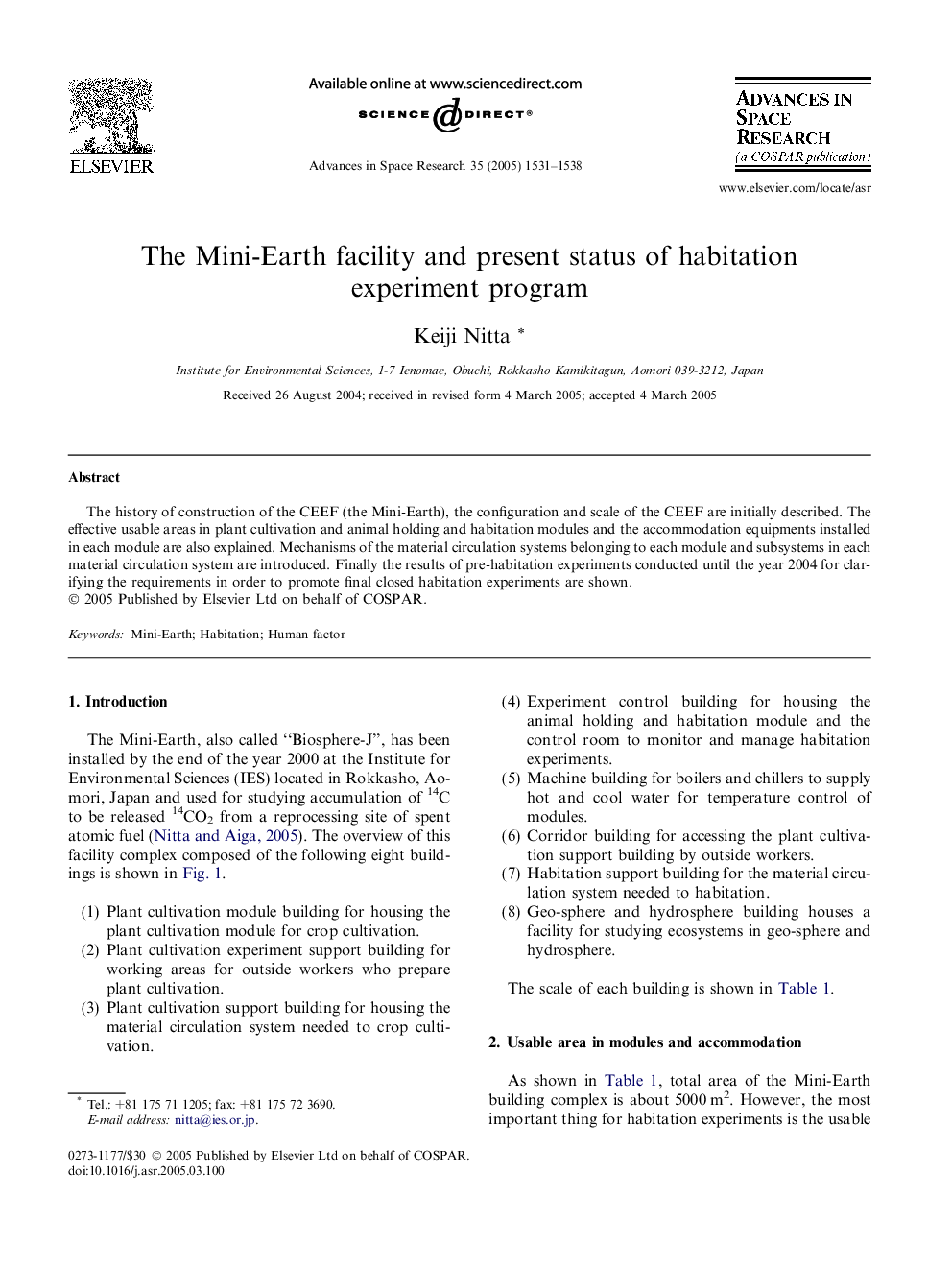 The Mini-Earth facility and present status of habitation experiment program