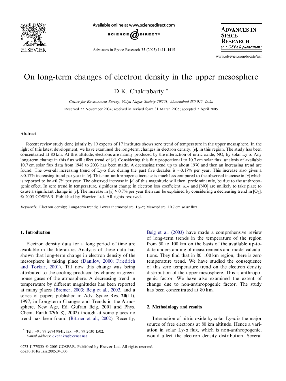 On long-term changes of electron density in the upper mesosphere