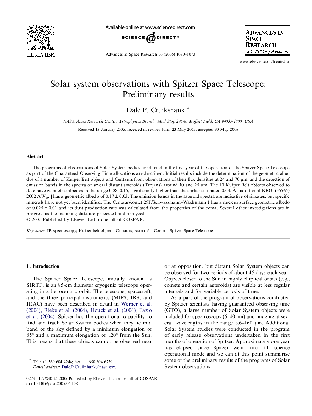 Solar system observations with Spitzer Space Telescope: Preliminary results