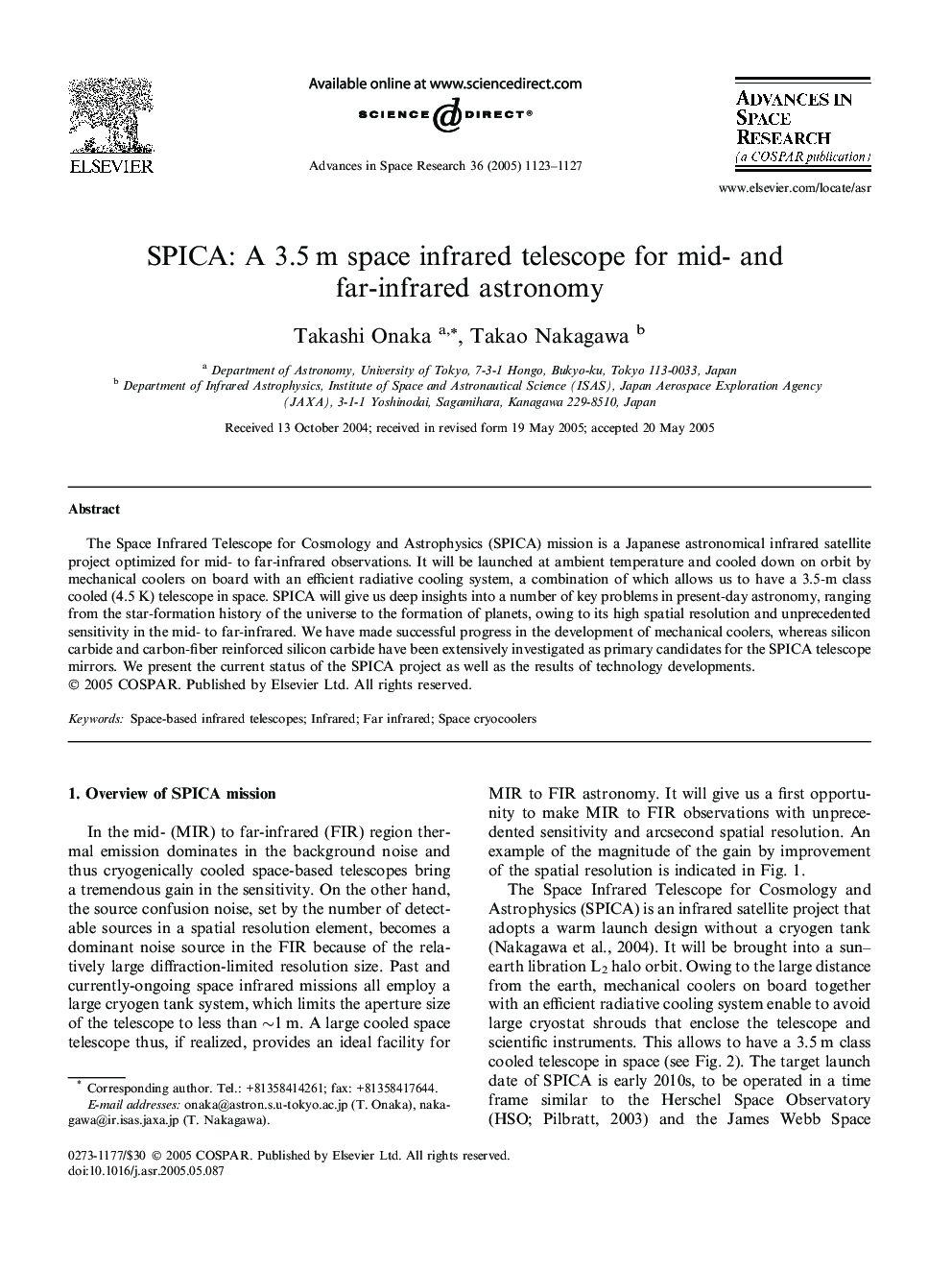 SPICA: A 3.5Â m space infrared telescope for mid- and far-infrared astronomy