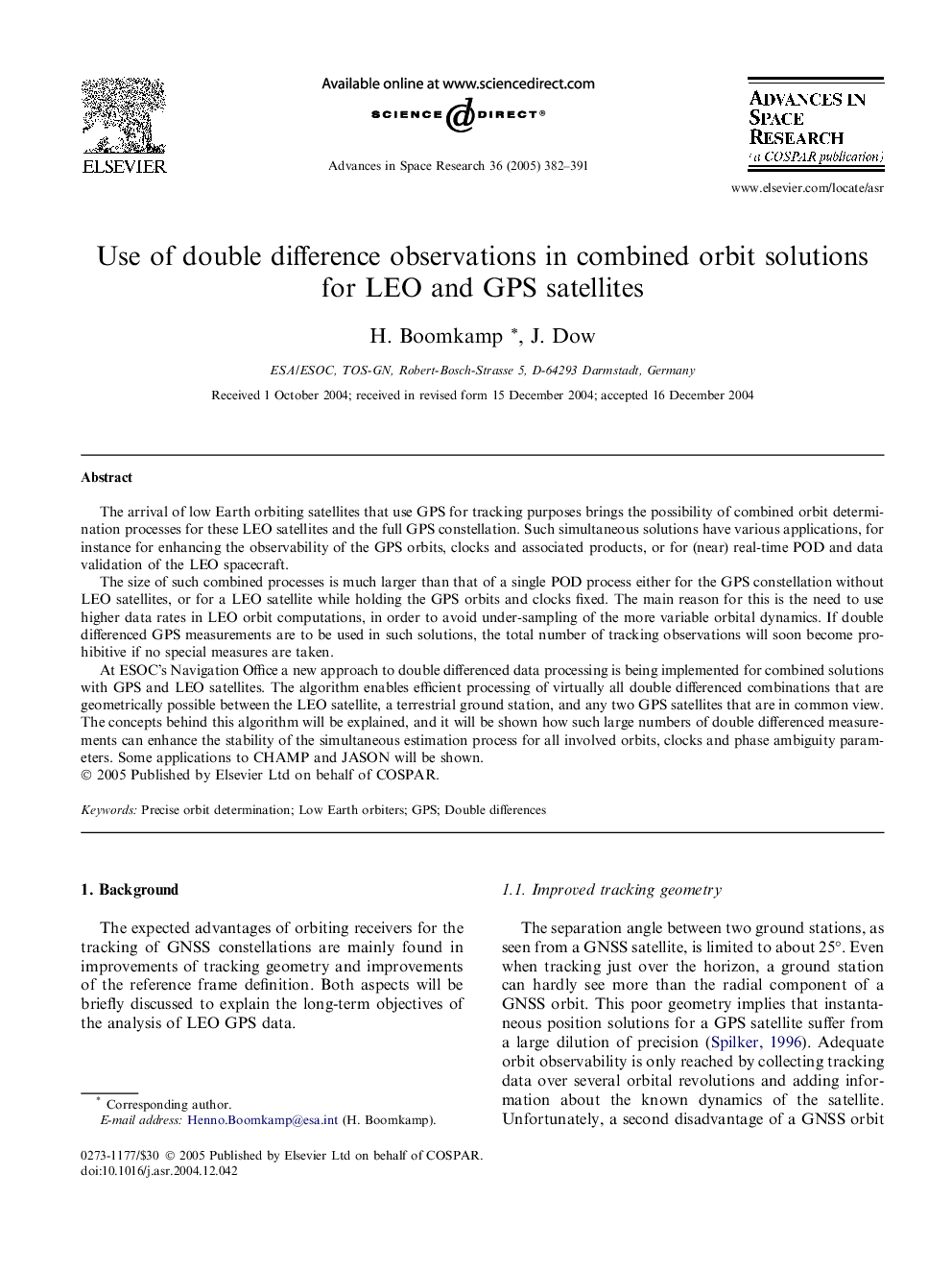 Use of double difference observations in combined orbit solutions for LEO and GPS satellites