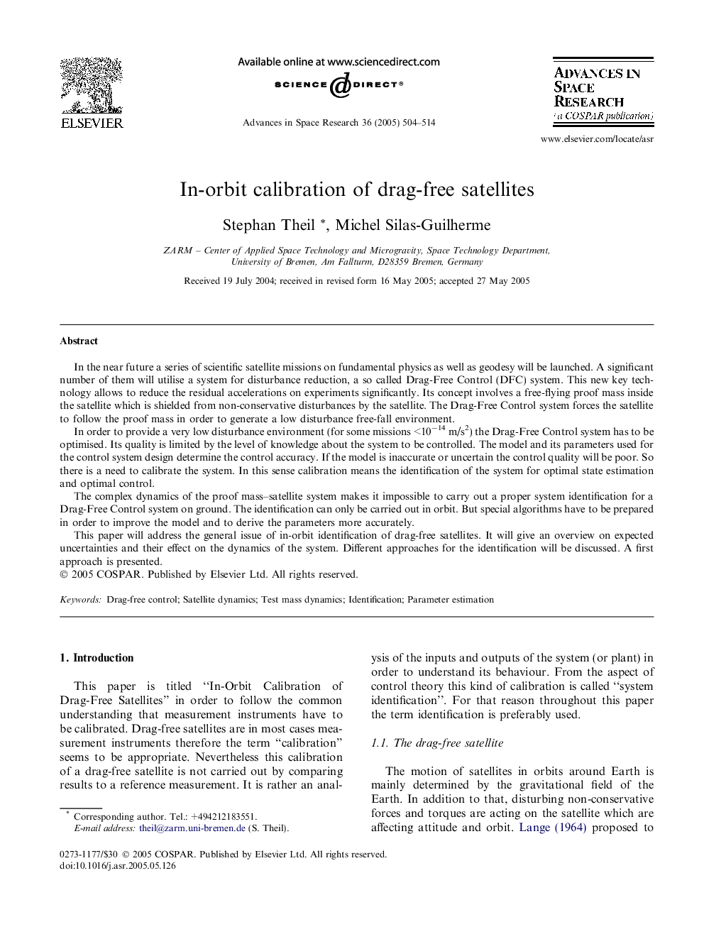 In-orbit calibration of drag-free satellites