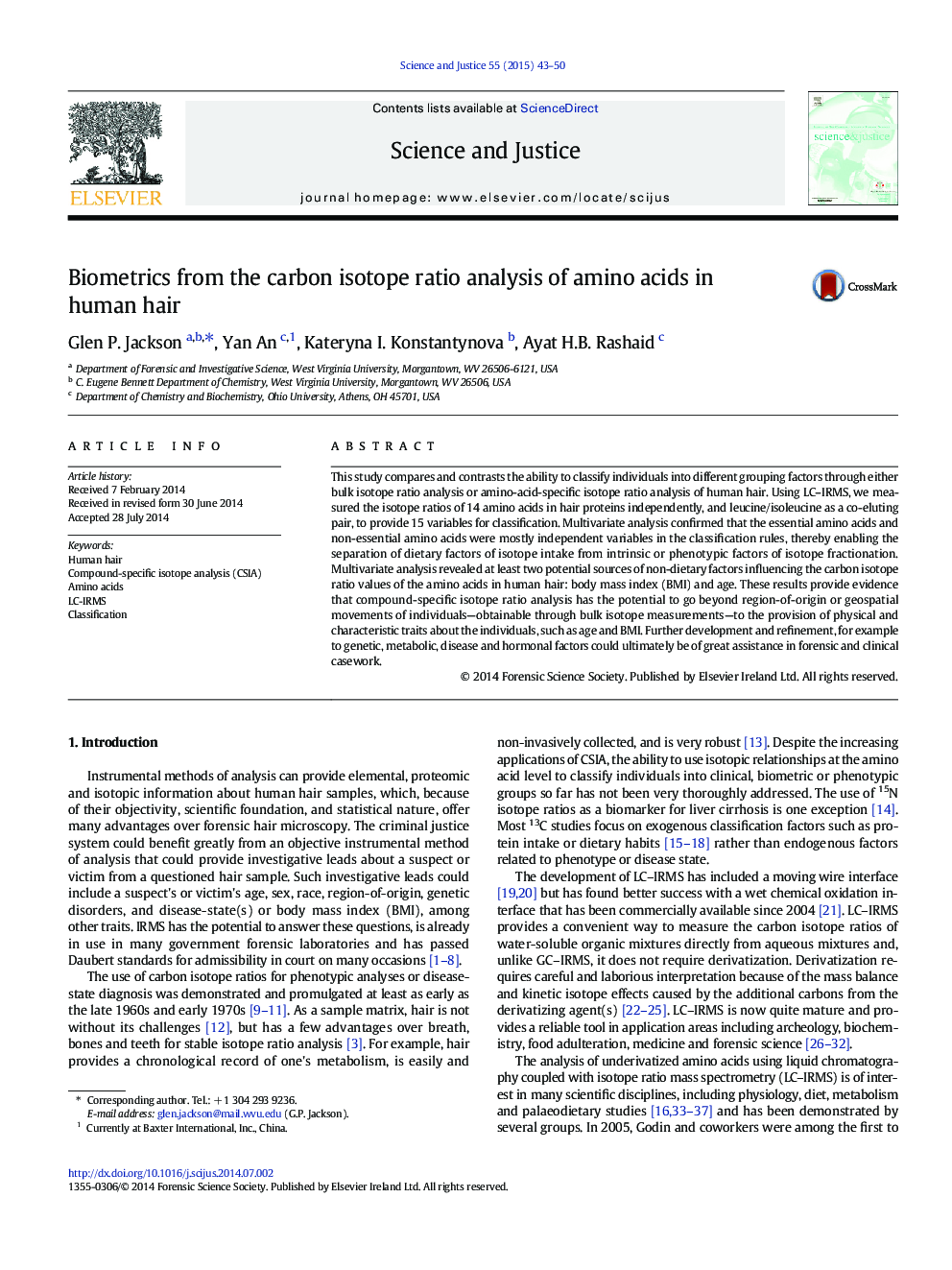 Biometrics from the carbon isotope ratio analysis of amino acids in human hair