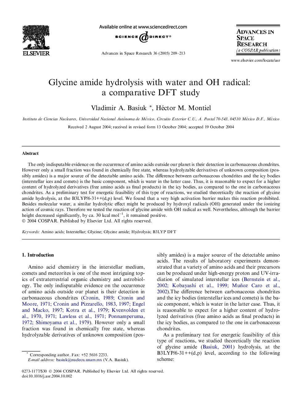 Glycine amide hydrolysis with water and OH radical: a comparative DFT study