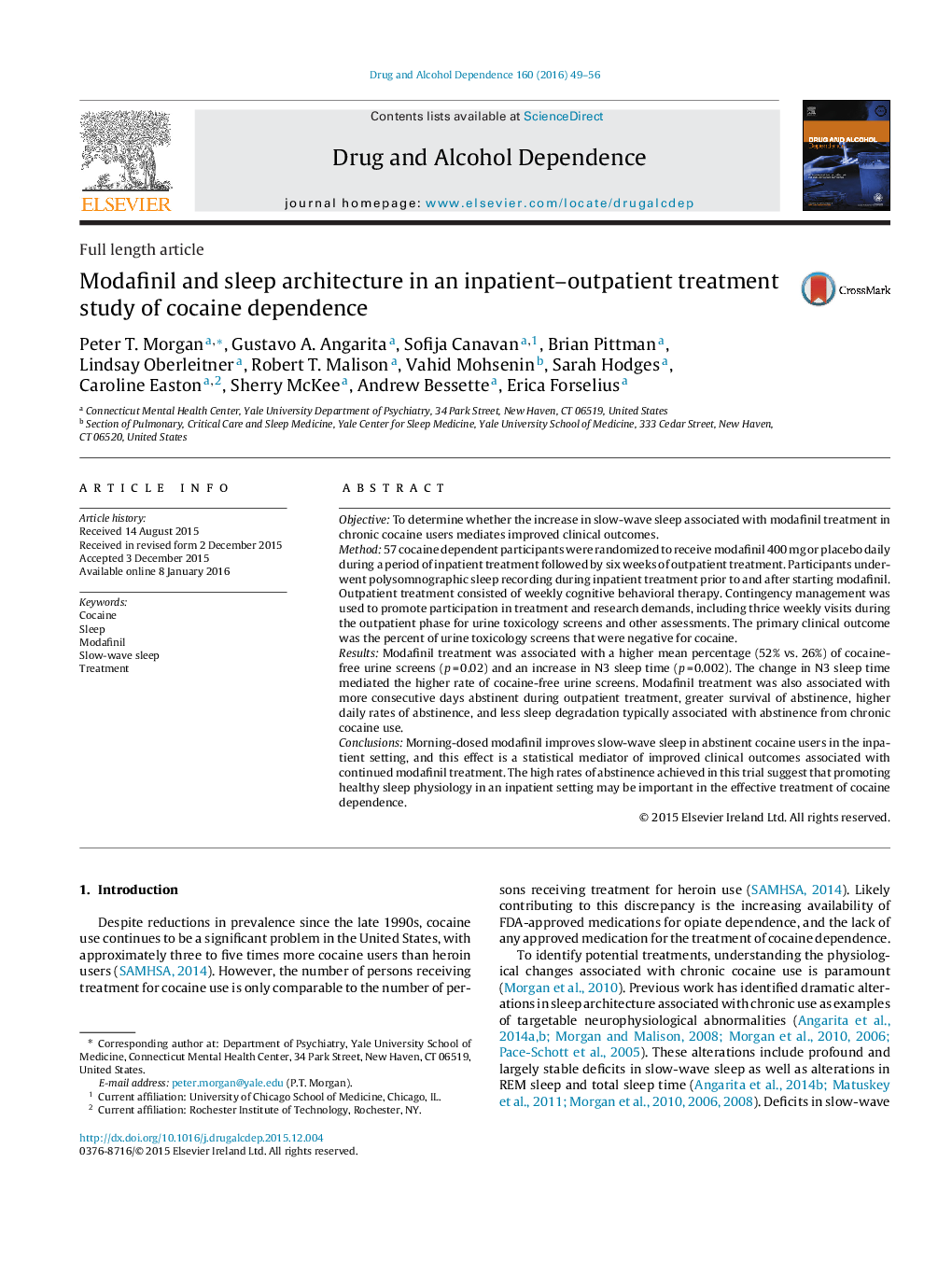 Modafinil and sleep architecture in an inpatient–outpatient treatment study of cocaine dependence