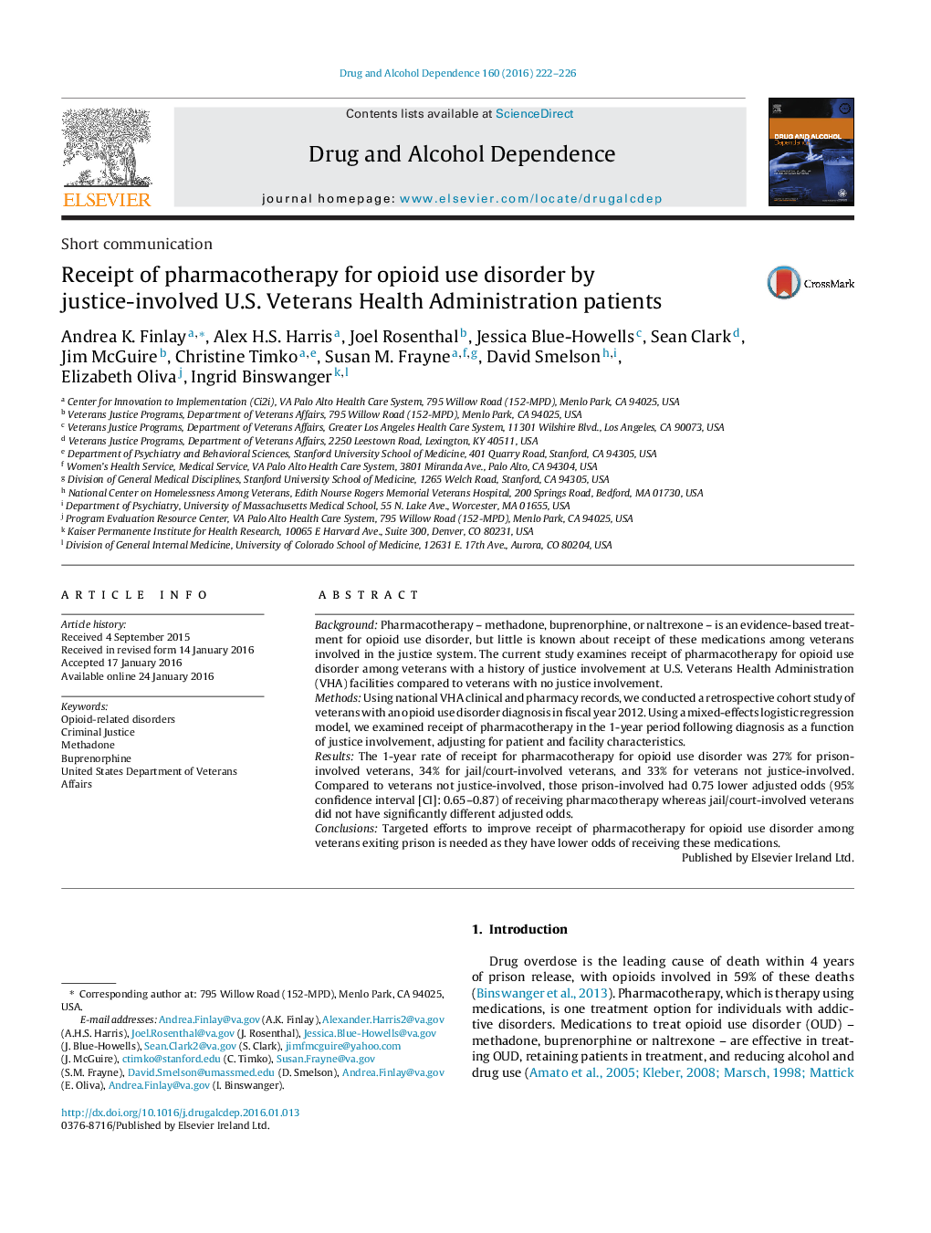 Receipt of pharmacotherapy for opioid use disorder by justice-involved U.S. Veterans Health Administration patients