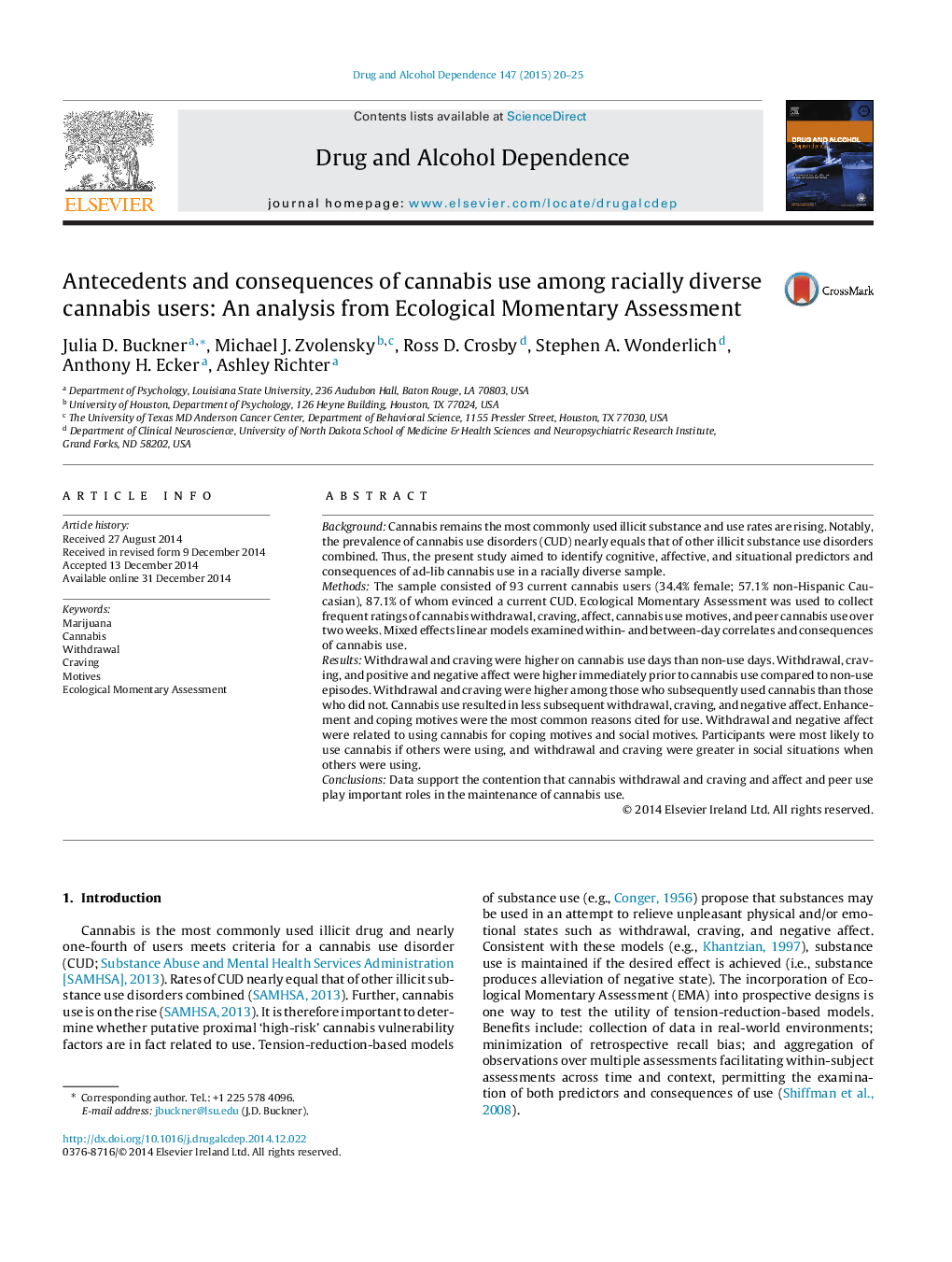 Antecedents and consequences of cannabis use among racially diverse cannabis users: An analysis from Ecological Momentary Assessment