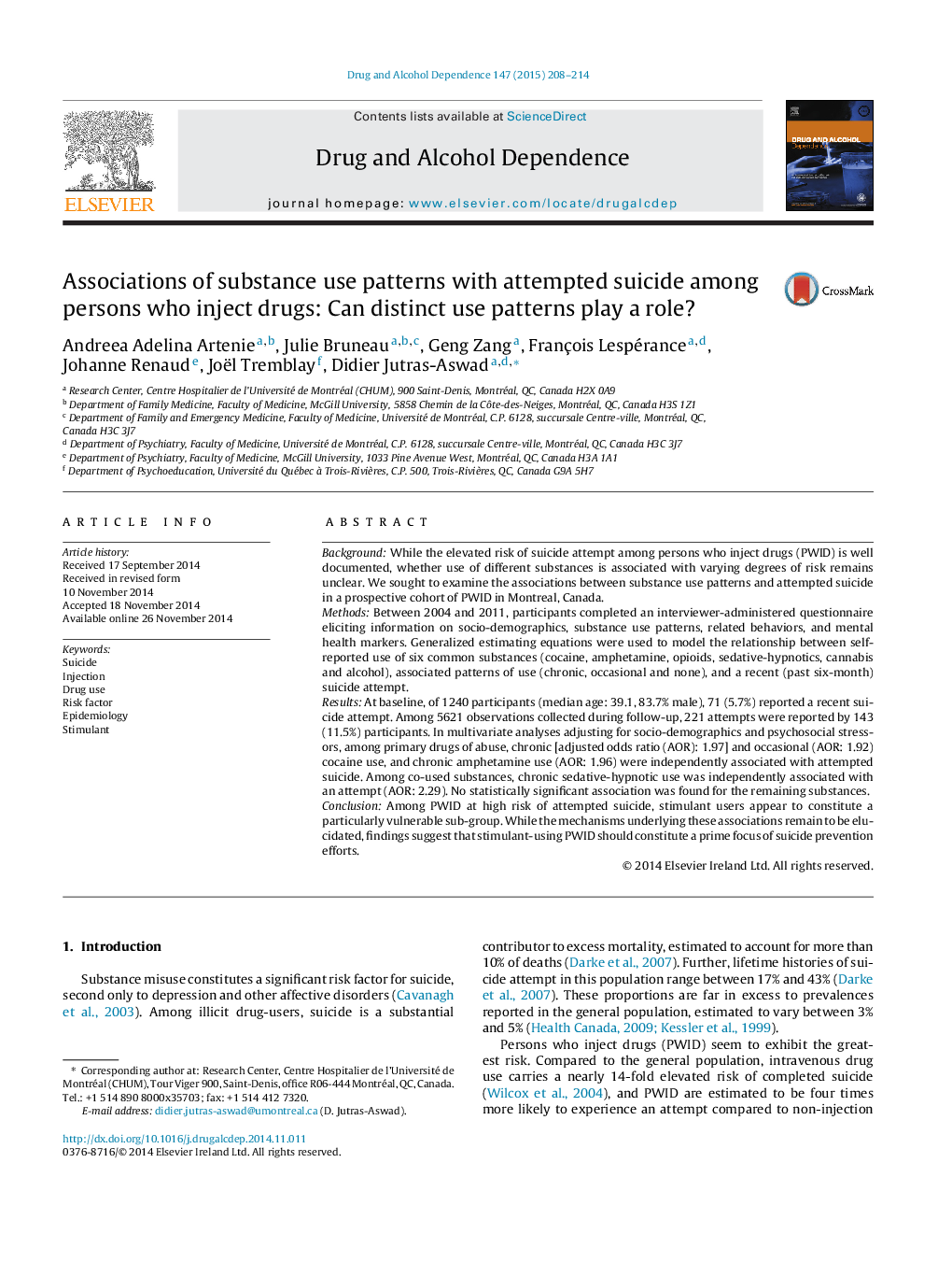 ارتباطات الگوهای مصرف مواد با تلاش برای خودکشی در میان افرادی که مواد مخدر تزریق می کنند: آیا الگوهای استفاده مجزا نقش مهمی دارند؟