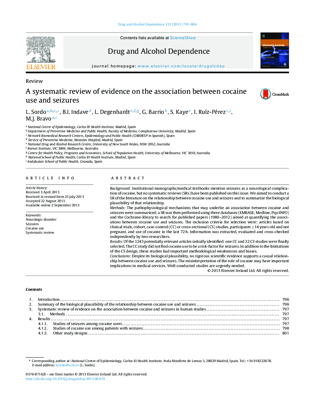 A systematic review of evidence on the association between cocaine use and seizures