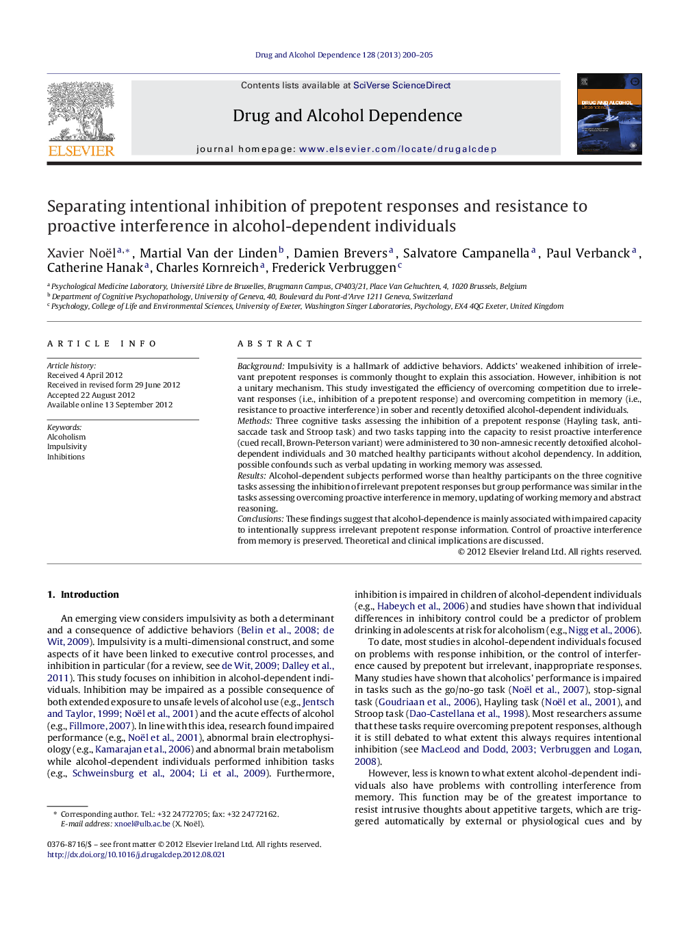 Separating intentional inhibition of prepotent responses and resistance to proactive interference in alcohol-dependent individuals