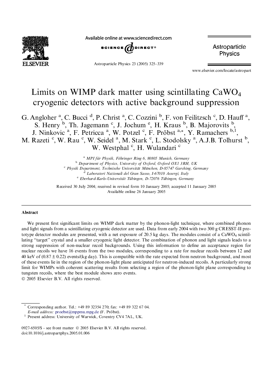 Limits on WIMP dark matter using scintillating CaWO4 cryogenic detectors with active background suppression