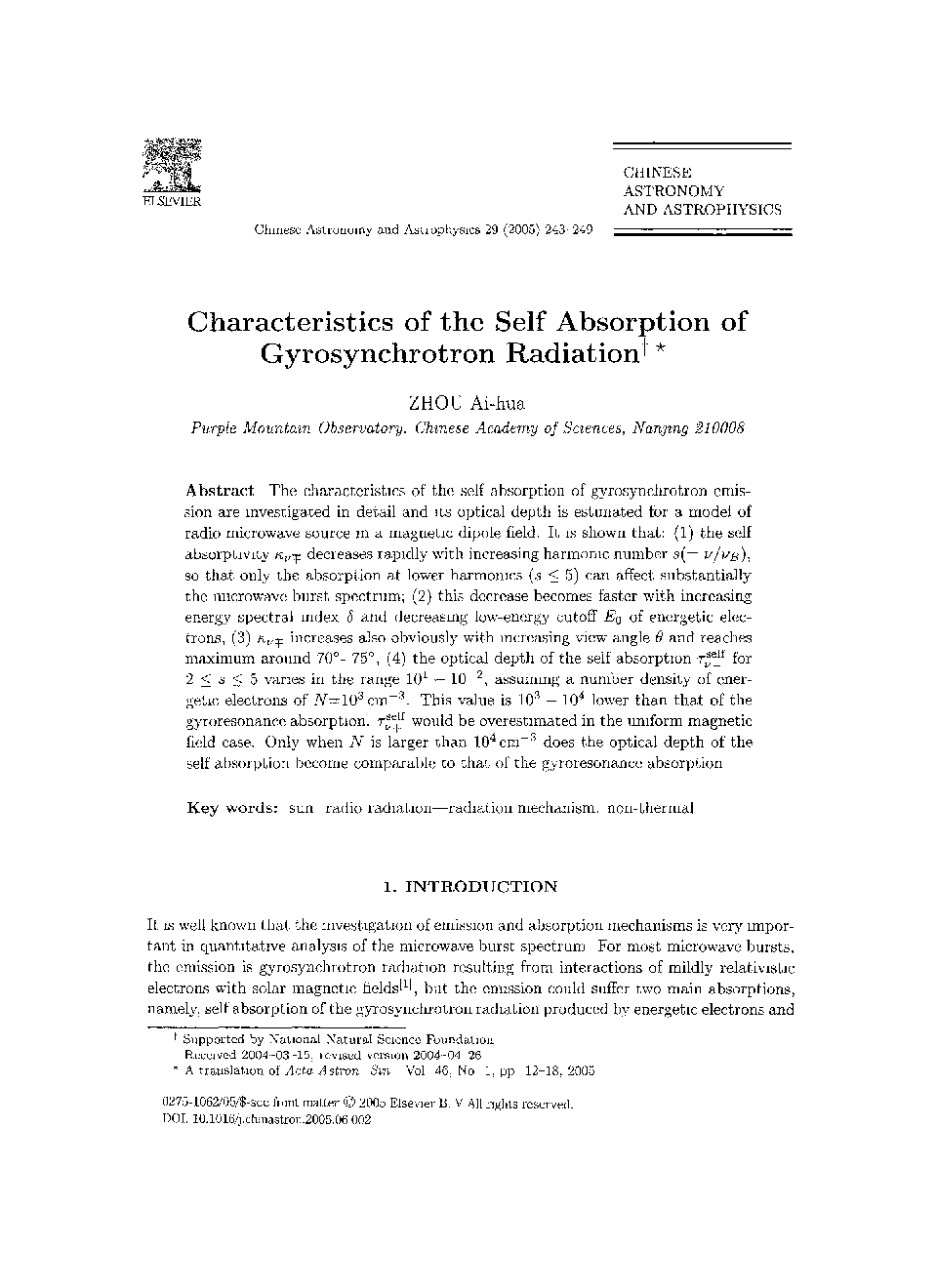 Characteristics of the self absorption of gyrosynchrotron radiation