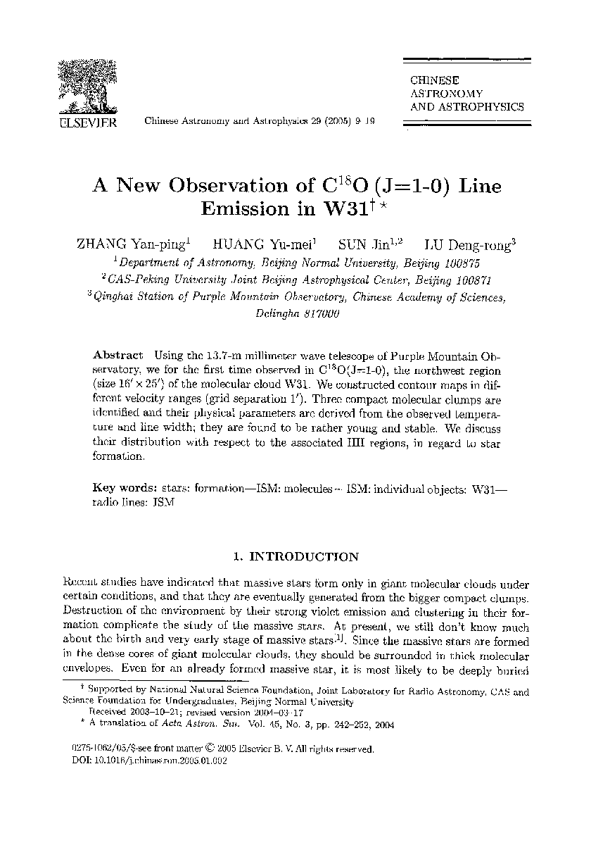 A new observation of C18O (J=1â0) line emission in W31