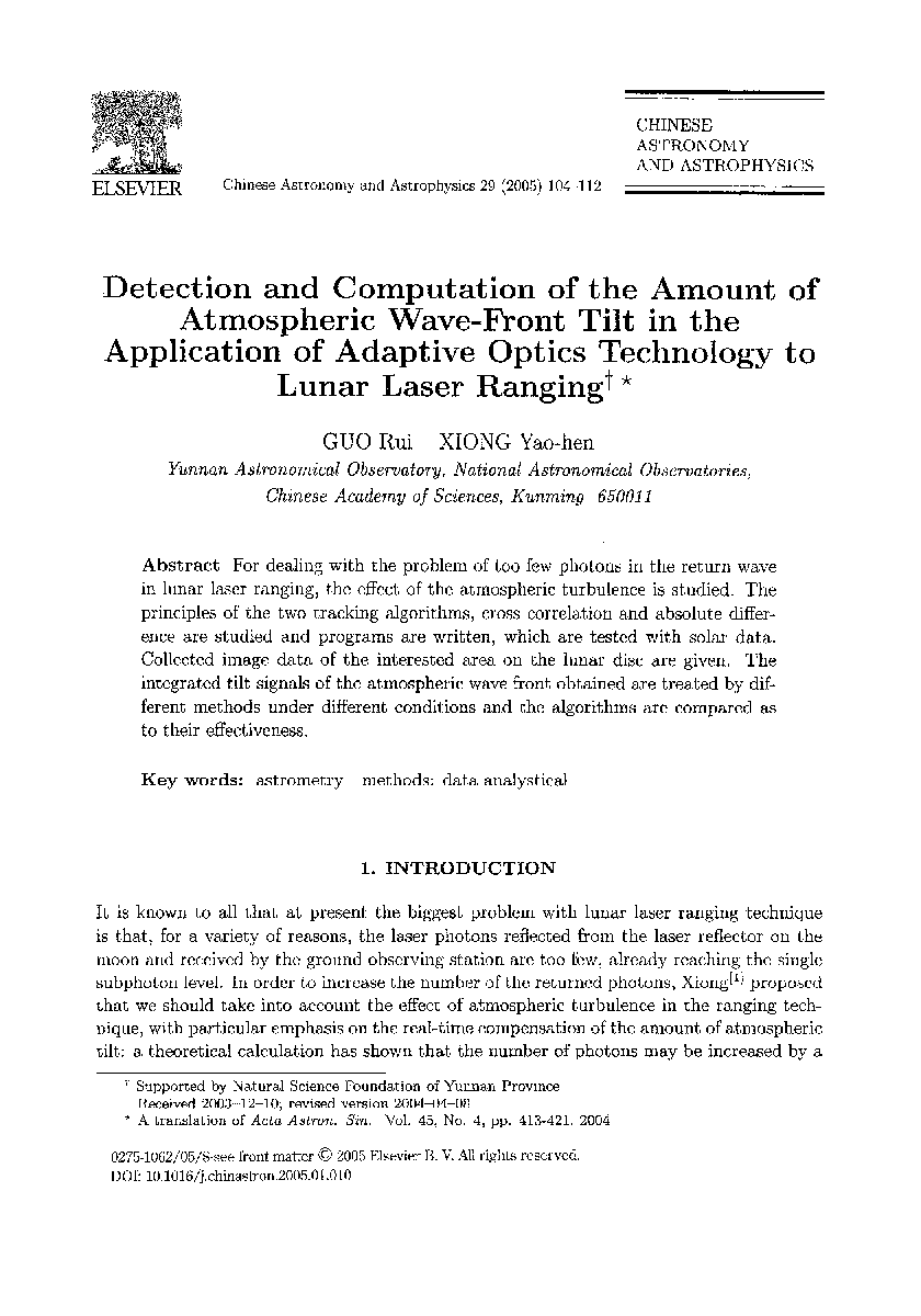 Detection and computation of the amount of atmospheric wave-front tilt in the application of adaptive optics technology to lunar laser ranging