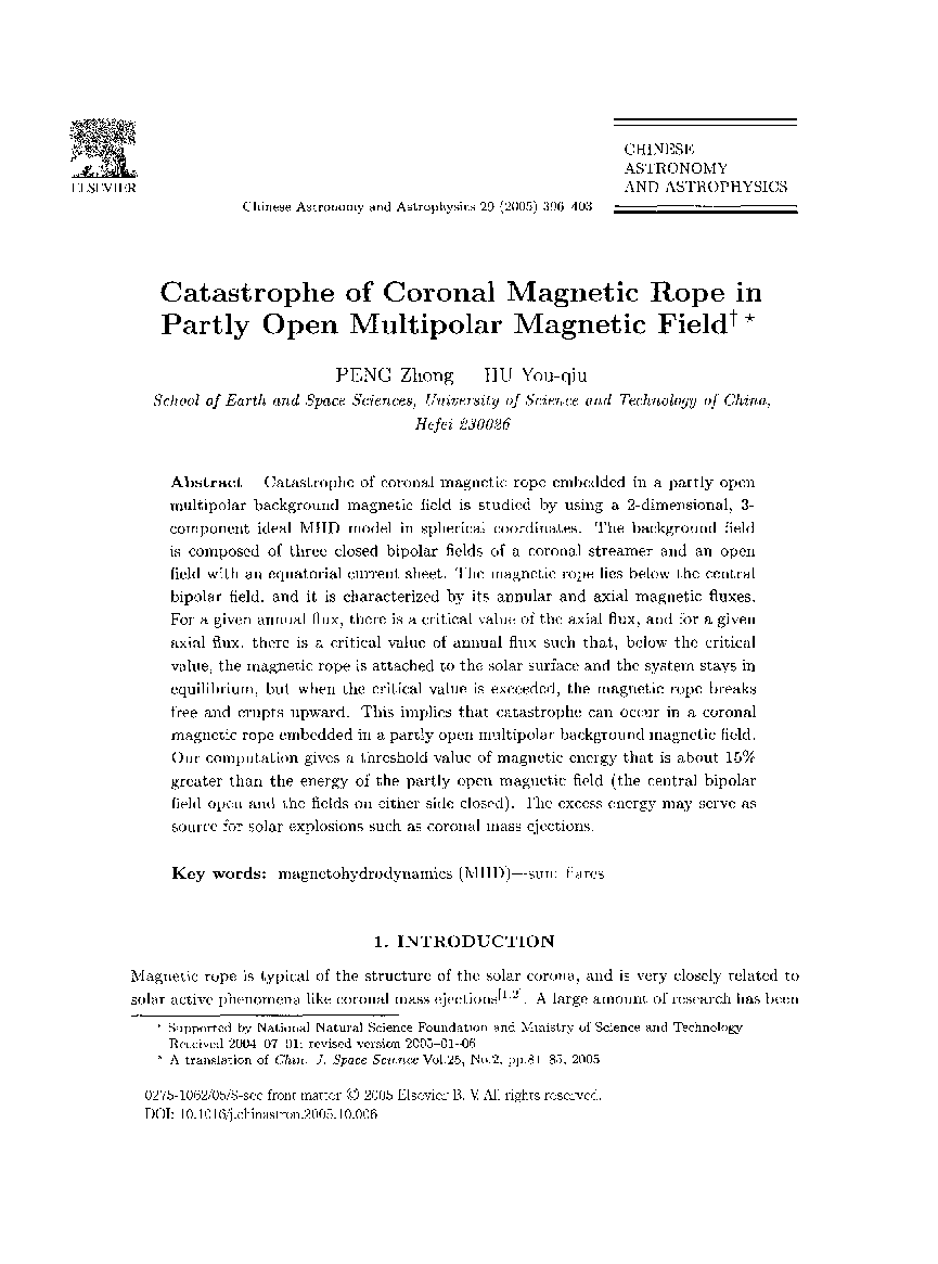Catastrophe of coronal magnetic rope in partly open multipolar magnetic field