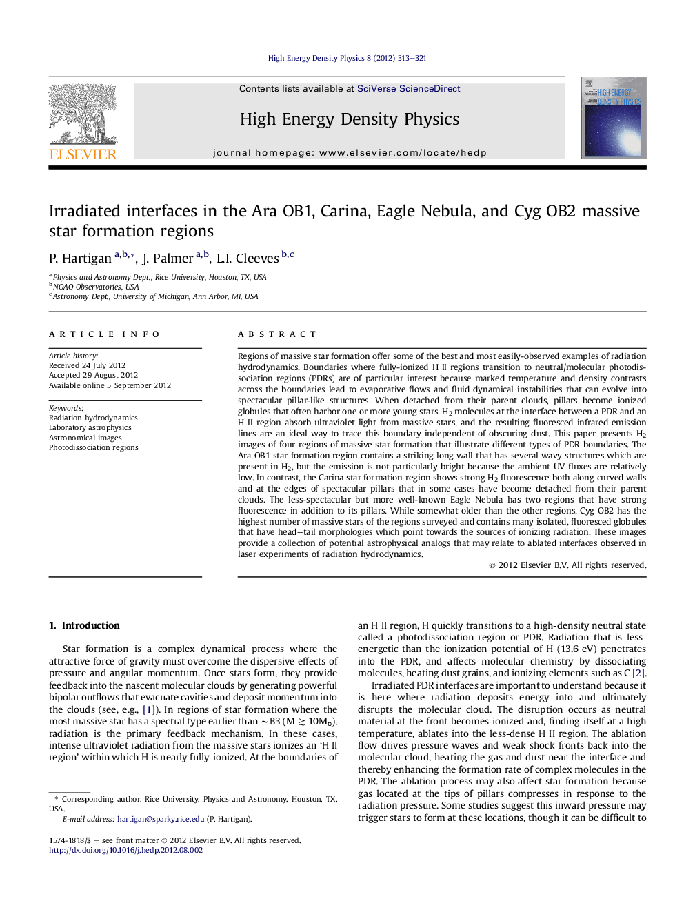 Irradiated interfaces in the Ara OB1, Carina, Eagle Nebula, and Cyg OB2 massive star formation regions