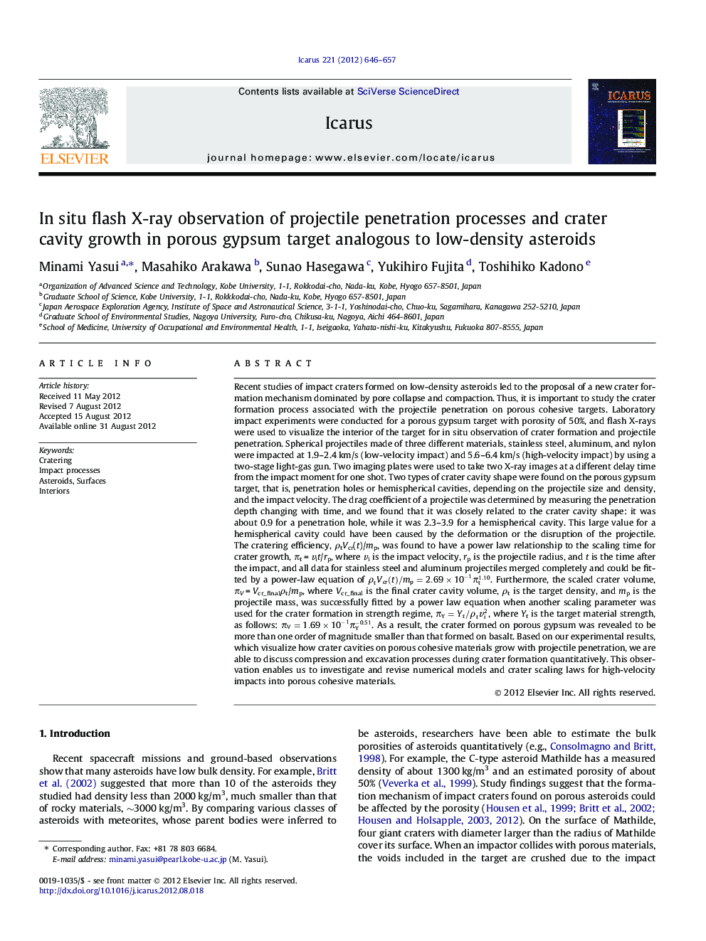 In situ flash X-ray observation of projectile penetration processes and crater cavity growth in porous gypsum target analogous to low-density asteroids