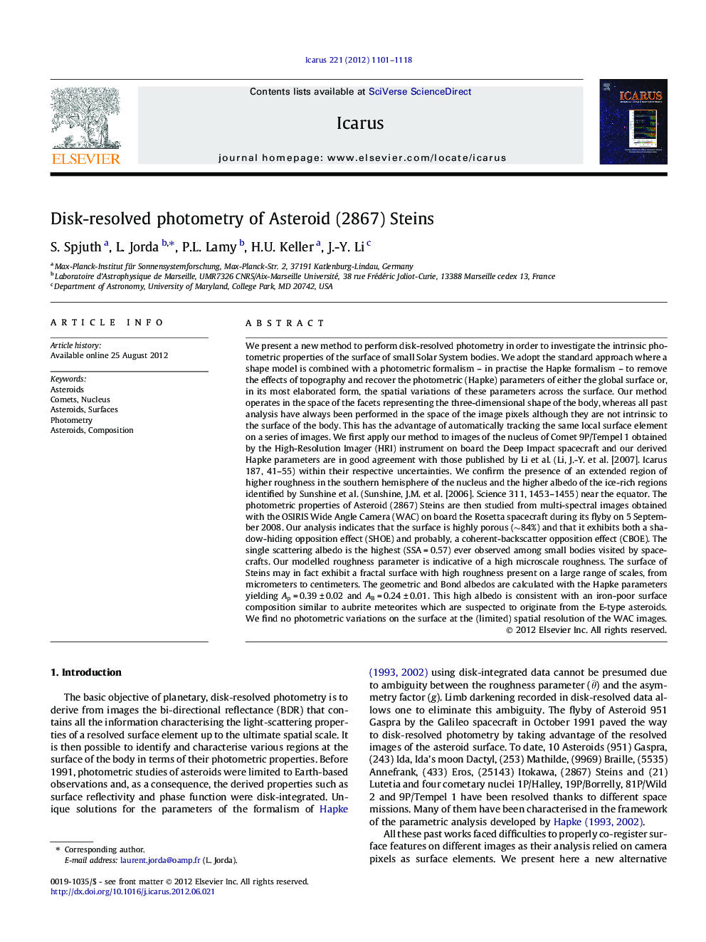 Disk-resolved photometry of Asteroid (2867) Steins