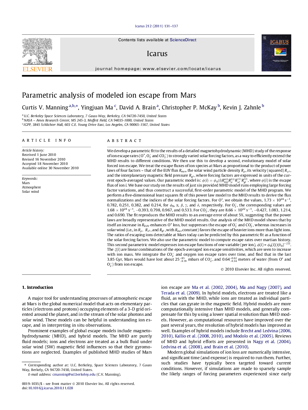 Parametric analysis of modeled ion escape from Mars