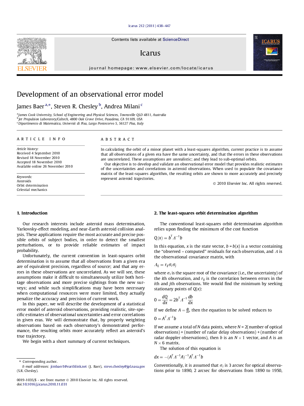 Development of an observational error model