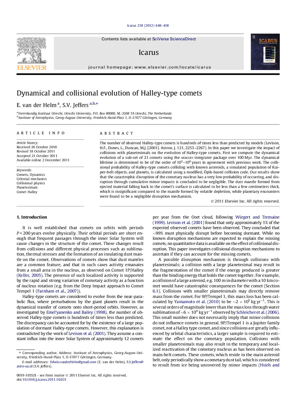 Dynamical and collisional evolution of Halley-type comets