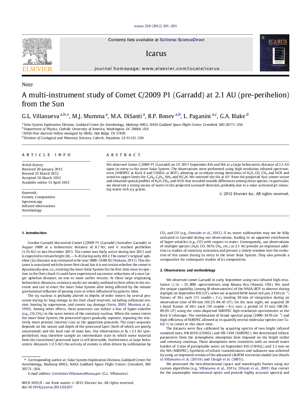 A multi-instrument study of Comet C/2009 P1 (Garradd) at 2.1Â AU (pre-perihelion) from the Sun