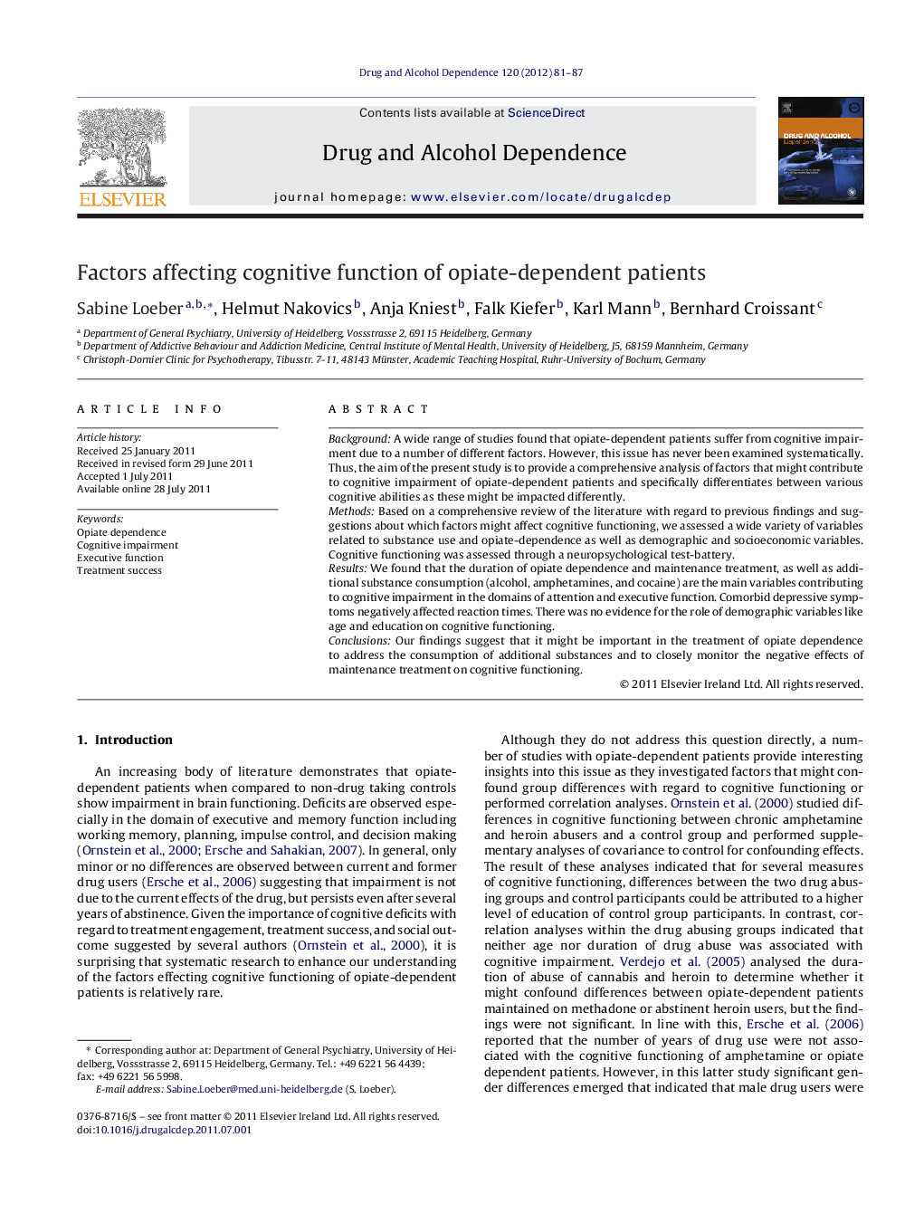 عکس صفحه اول مقاله: Factors affecting cognitive function of opiate-dependent patients Factors affecting cognitive function of opiate-dependent patients