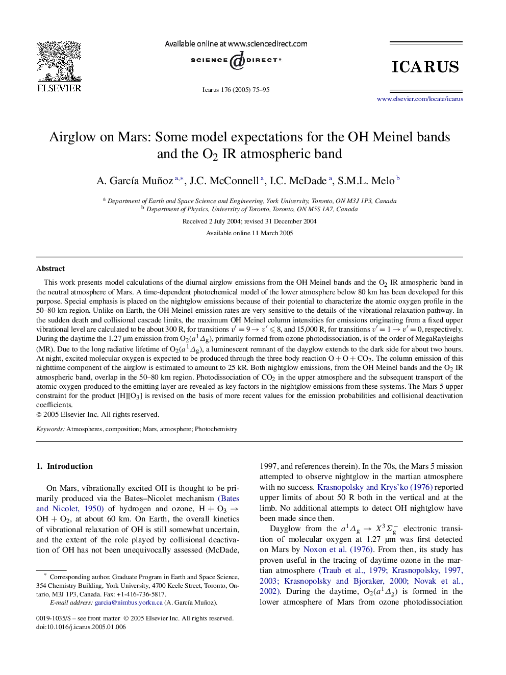 Airglow on Mars: Some model expectations for the OH Meinel bands and the O2 IR atmospheric band