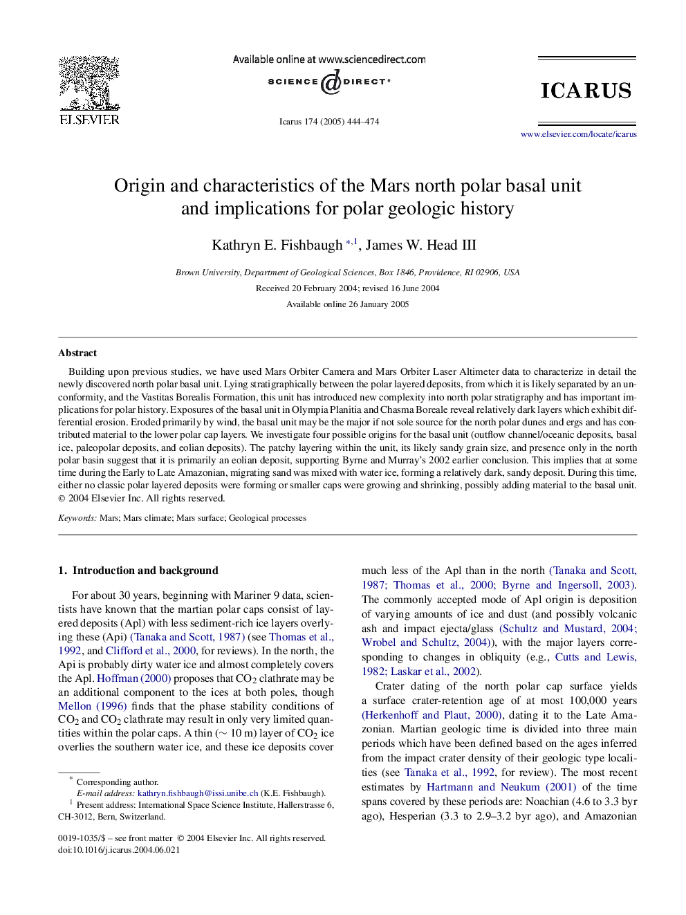 Origin and characteristics of the Mars north polar basal unit and implications for polar geologic history