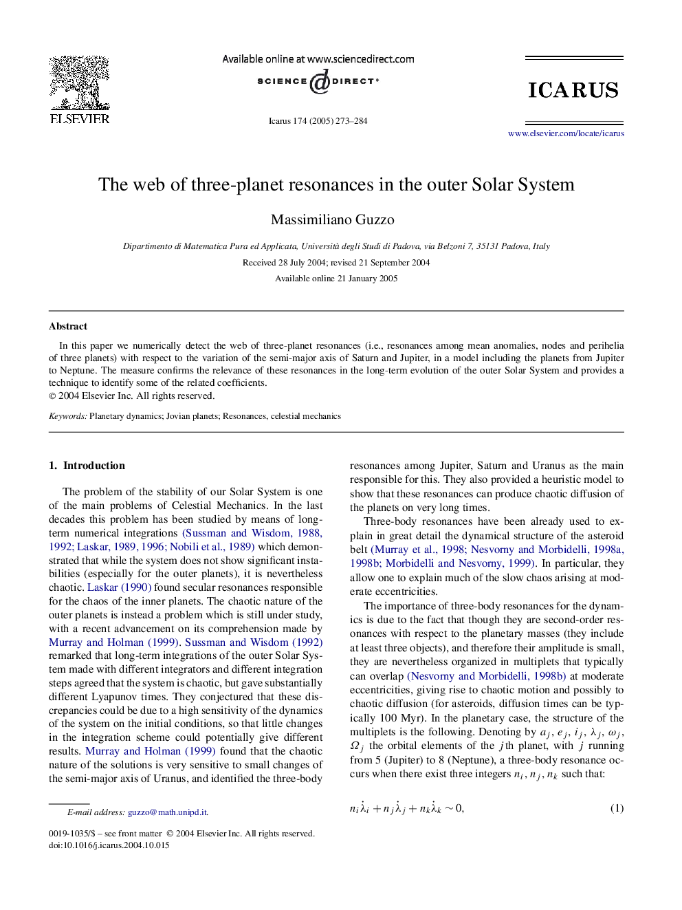 The web of three-planet resonances in the outer Solar System