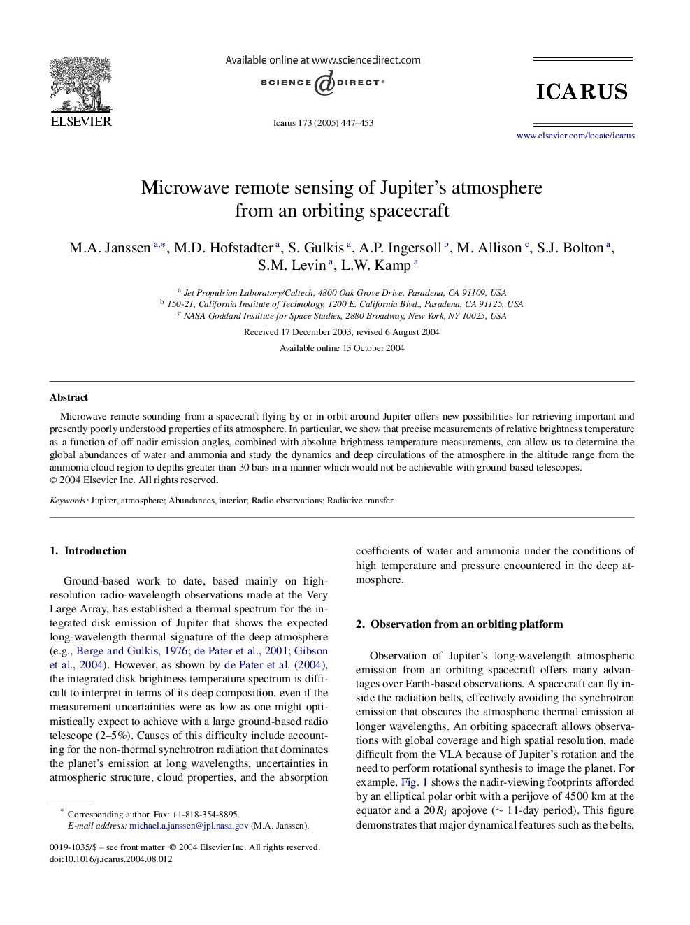 Microwave remote sensing of Jupiter's atmosphere from an orbiting spacecraft