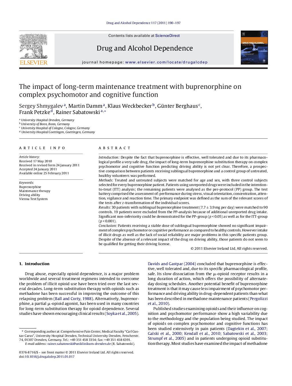 The impact of long-term maintenance treatment with buprenorphine on complex psychomotor and cognitive function