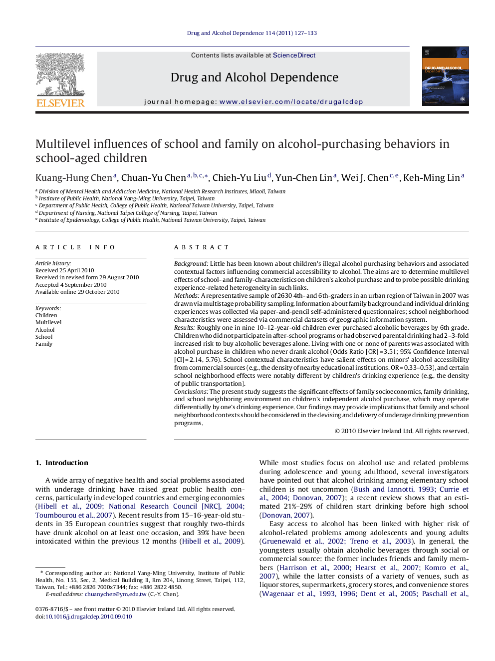 Multilevel influences of school and family on alcohol-purchasing behaviors in school-aged children