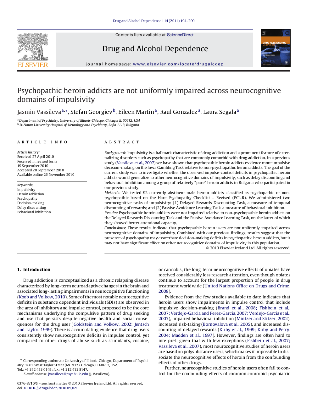 Psychopathic heroin addicts are not uniformly impaired across neurocognitive domains of impulsivity