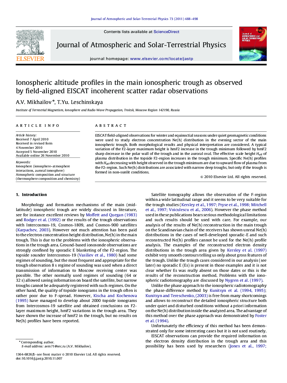 Ionospheric altitude profiles in the main ionospheric trough as observed by field-aligned EISCAT incoherent scatter radar observations