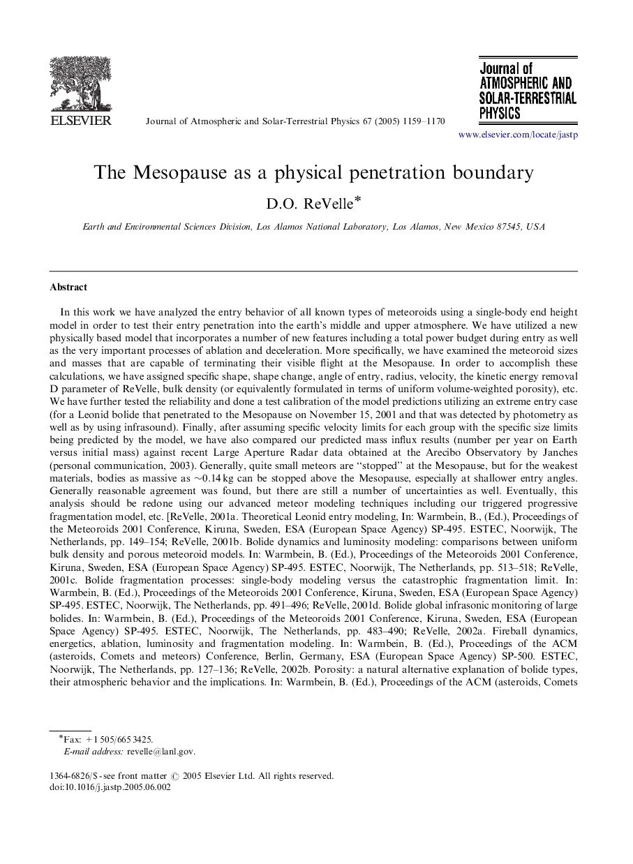 The Mesopause as a physical penetration boundary