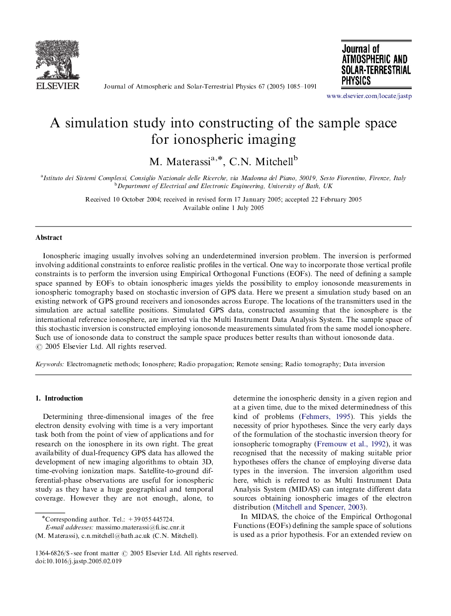 A simulation study into constructing of the sample space for ionospheric imaging