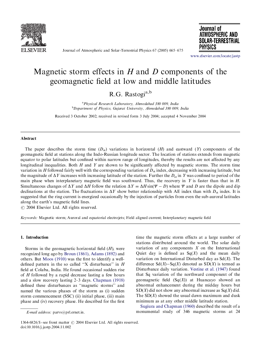 Magnetic storm effects in H and D components of the geomagnetic field at low and middle latitudes