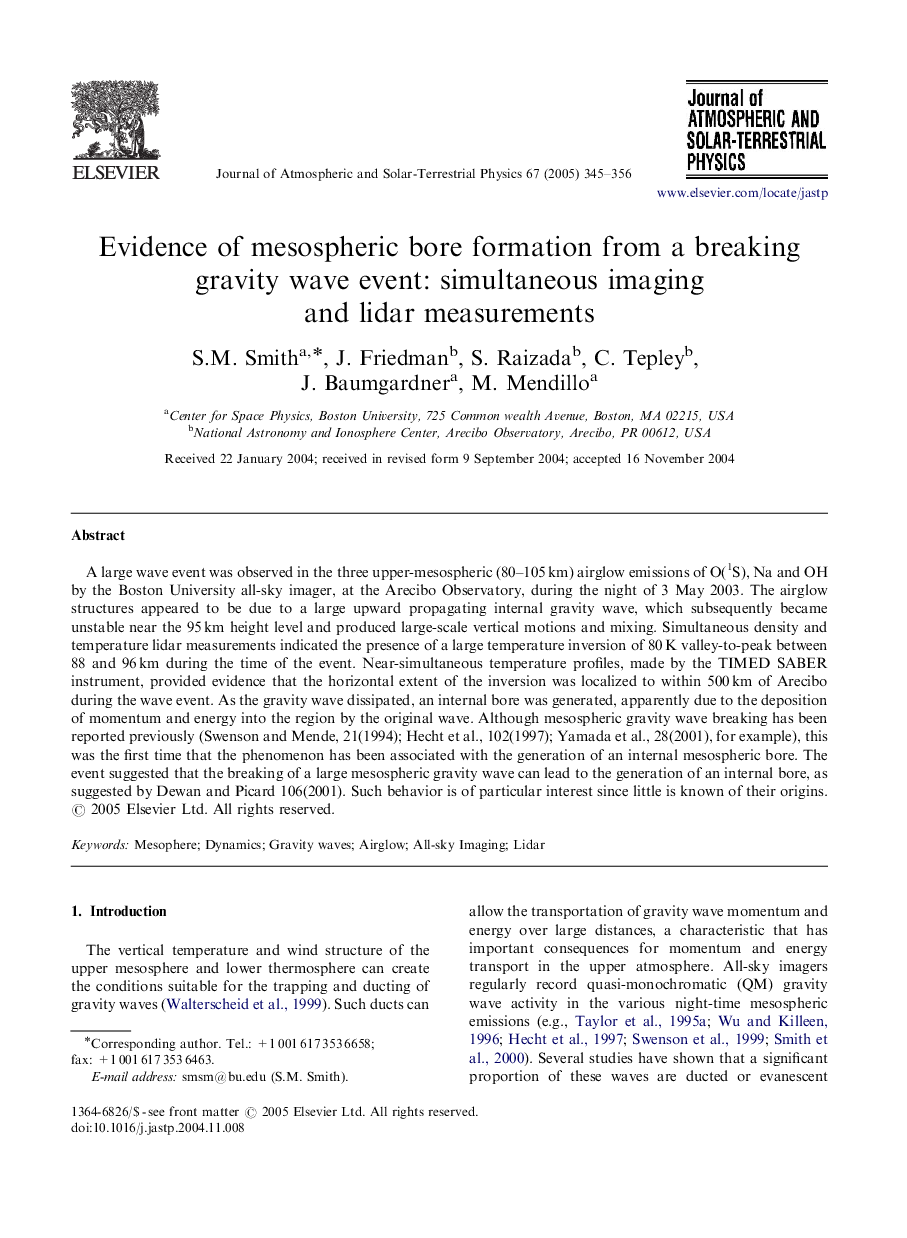 Evidence of mesospheric bore formation from a breaking gravity wave event: simultaneous imaging and lidar measurements