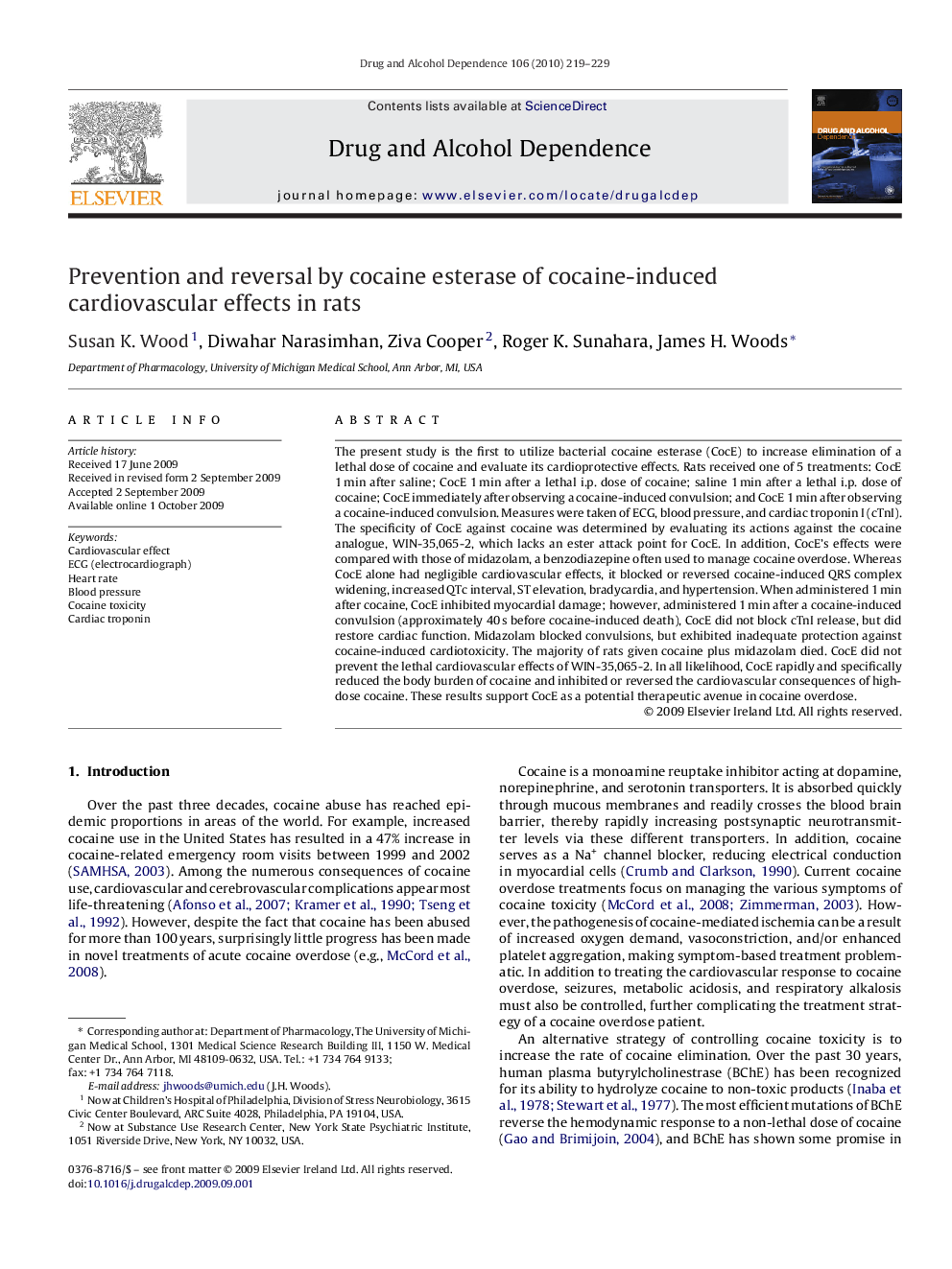 Prevention and reversal by cocaine esterase of cocaine-induced cardiovascular effects in rats